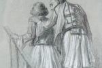 BIDA, Alexandre (1813-1895). Deux personnages arabes montant un escalier. Dessin...