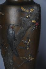 JAPON - 19ème siècle. POTICHES (paire de) en bronze et...