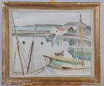 DELHUMEAU, René Camille (1898-1977). "Voiliers au port", huile sur toile...