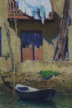 MASSON Georges (1875-1948). "Linge au balcon au bord de l'eau",...