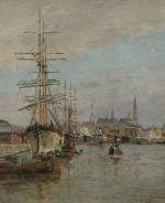 PETITJEAN Edmond (1844 - 1925) : "Anvers, 1884". Huile sur...