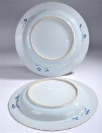 CHINE (bleu et blanc). Paire de plats en porcelaine à...