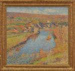 MARTIN Henri (1860-1943). "La vallée du Lot", huile sur toile,...