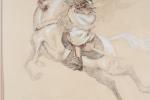 SCOTT, Georges (1873-1942). "Cavalier spahi, fantasia", dessin aquarellé, signé et...