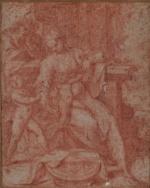 ECOLE ITALIENNE du XVIème siècle. "Sainte Famille", sanguine. 15 x...