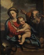 ECOLE ITALIENNE du XVIIème siècle, suiveur de SASSOFERRATO. "Sainte Famille",...