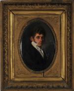 ECOLE FRANCAISE vers 1830. "Portrait d'homme à la redingote", fixé...