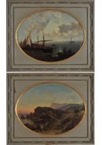 COURDOUAN Vincent (1810-1893). "Paysage de bord de mer", 1869, deux...