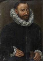 ECOLE FLAMANDE, 1599, suiveur d'Adrien KEY. "Portrait de Salomon Demeezmaker...