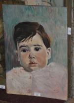 WALL Jean. "Portrait d'enfant", 1942, huile sur carton signée en...