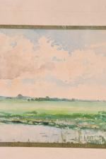 TESSIER Louis-Adolphe (1858-1915) "La plaine", aquarelle signée en bas à...