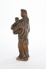 STATUETTE vierge à l'enfant bois sculpté ronde bosse époque XVIIIème...