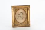 ECOLE FRANCAISE XIXème siècle. Portrait de deux soeurs, dessin à...