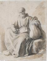 ECOLE ITALIENNE du XVIIIème siècle. "Moine assis", dessin à la...