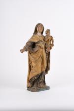 STATUE "Vierge à l'Enfant" en bois sculpté polychrome et doré,...