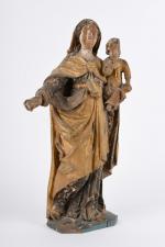 STATUE "Vierge à l'Enfant" en bois sculpté polychrome et doré,...