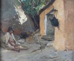 NOAILLY, Francisque (1855-1942). "Jeune berger préparant le repas", huile sur...