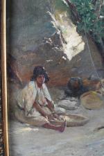 NOAILLY, Francisque (1855-1942). "Jeune berger préparant le repas", huile sur...