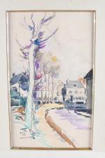 MARTIN LAMOTTE, Henri (1899-1967). "Houdan, 1947", aquarelle sur papier signée,...