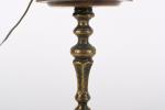 PIQUE-CIERGE en bronze et laiton monté en lampe, composé d'éléments...