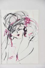 BENAYOUN, Georgio (né en 1938). "Portrait de femme au chapeau",...