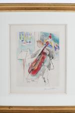 VILLON, Jacques (1875-1963). Violoncelliste. Gravure en couleurs. Signée dans la...