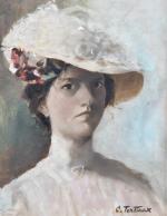 CASTELAINE -TERTIAUX, Céline (1884  1975). « Femme au chapeau,...
