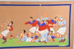 MELLIEZ, Roger (1901-1969). Rugby. Suite de quatre gouaches humoristiques, signées....