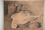 GIRARD, Edmond (1866-1949). Peintre angevin. Le pigeon mort. Dessin au...