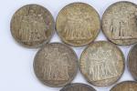 MONNAIES d'ARGENT : 50 francs Hercule (x 3) ; 10...