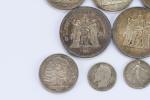 MONNAIES d'ARGENT : 50 francs Hercule (x 3) ; 10...