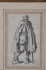 GRAVURES (paire de) "Portrait de mendiants" en noir, 17ème siècle....