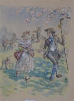 HANDO (20ème). "La Rochelle : scènes champêtres", deux aquarelles sur...