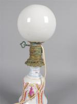 LAMPE à pétrole en porcelaine à monture de laiton, 19ème...