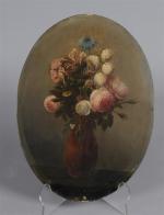ECOLE FRANCAISE vers 1900. "Bouquet sur un entablement", huile sur...