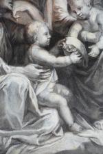 ECOLE FRANCAISE, d'après Nicolas POUSSIN (?). "Sainte famille avec Elisabeth...