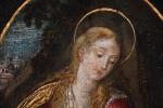 ECOLE FLAMANDE du XVIIème siècle. "Sainte femme en médaillon dans...