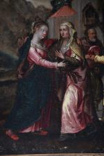 ECOLE FLAMANDE du XVIIème siècle. "Visite de Marie à Anne",...