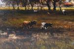 ECOLE FRANCAISE du XIXème siècle. "Paysage aux vaches", huile sur...