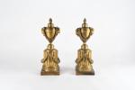 CHENETS (paire de têtes de) en bronze doré en forme...