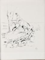 LA VERTEVILLE, Christian (de) (1877-1953). "Contrebas pendant la chasse", dessin...