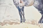 ECOLE début XXème siècle. "Cheval gris pommelé à l'écurie", aquarelle....