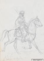 PECHAUBES, Eugène (1890-1967). "Spahi à cheval", dessin à la mine...