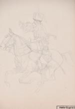 PECHAUBES, Eugène (1890-1967)
"Trompette de Hussards au galop", dessin à la...