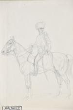 PECHAUBES, Eugène (1890-1967). "Hussard à cheval", dessin à la mine...