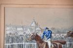 VJ. COTLISON, début XXème siècle. "Course à Chantilly", aquarelle signée...