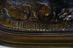 DELABRIERRE, Edouard (1829-1912). "Chiens de vénerie couplés", bronze à patine...