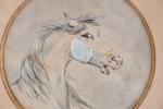 COLINOU, P.A. « Tête de cheval », charmante aquarelle signée dans un...