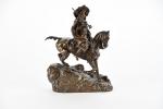 LANCERAY, Eugène (1848-1886). "Le cavalier arabe", bronze à patine brune...