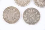 MONNAIES d'ARGENT : 5 francs français Hercule 1873 ; 5...